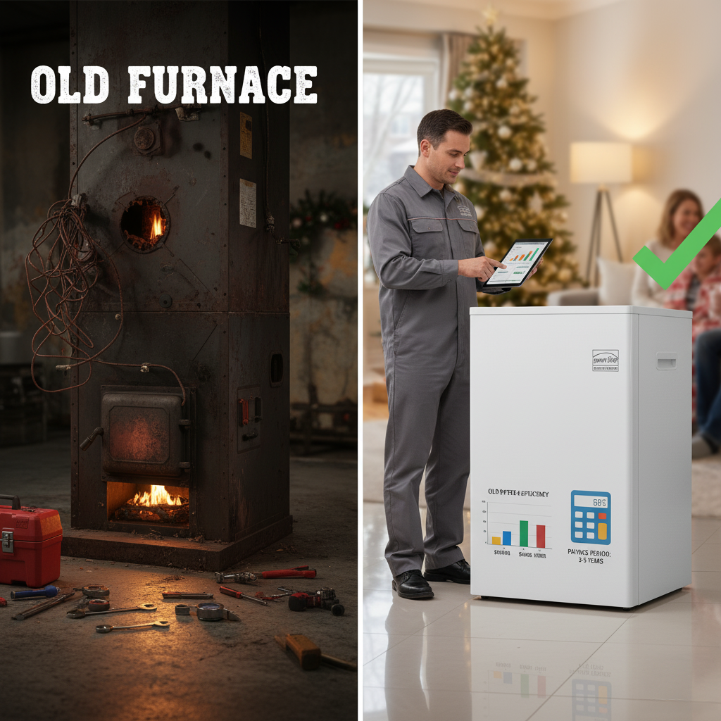 Toronto homeowner deciding between furnace repair and replacement with HVAC technician